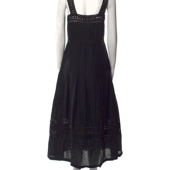 LSF LOVE SHACK FANCY Square Neckline Long Black Cotton Crochet Dress Size Small - Picture 9 of 13